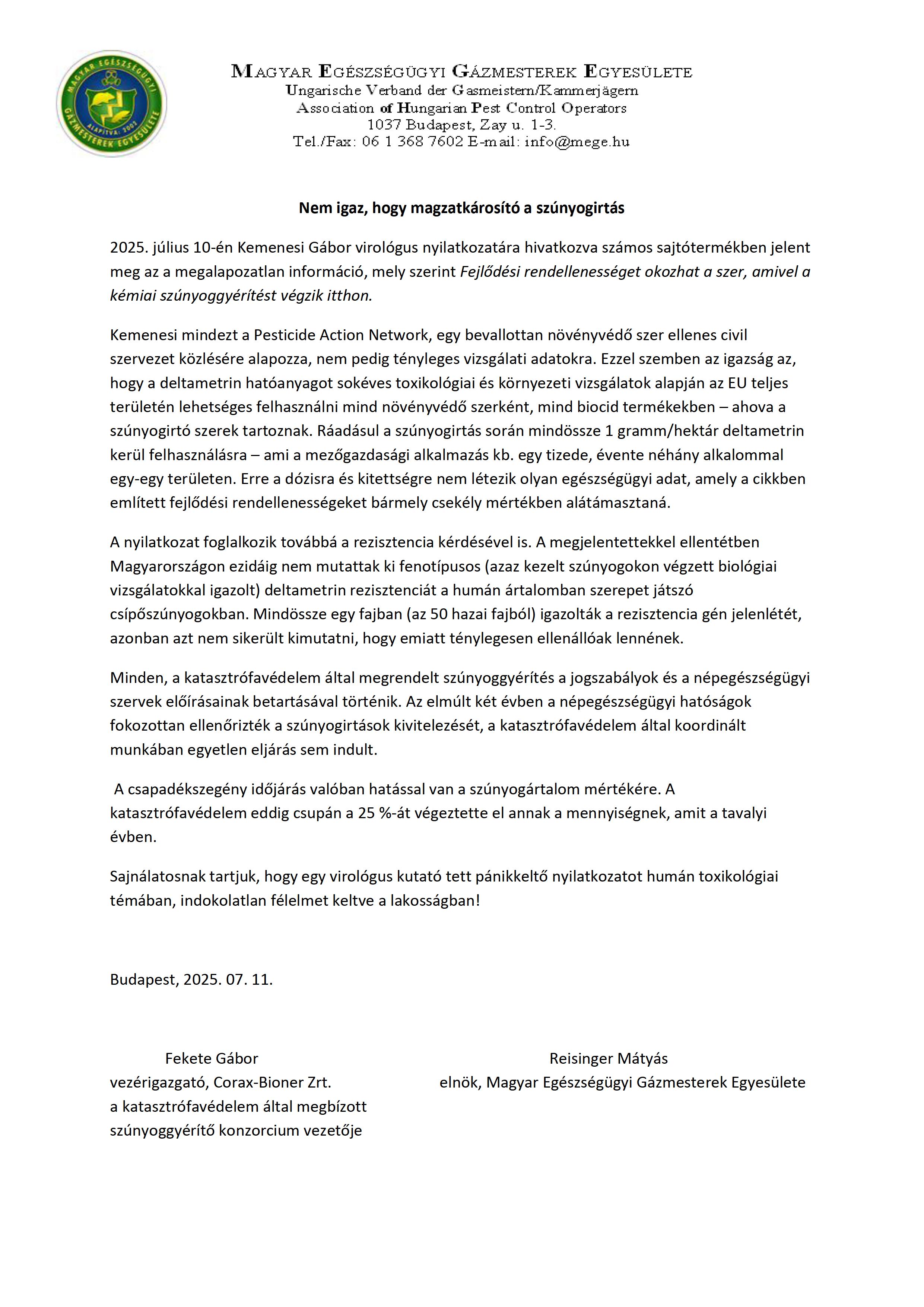 MEGE Corax nyilatkozat